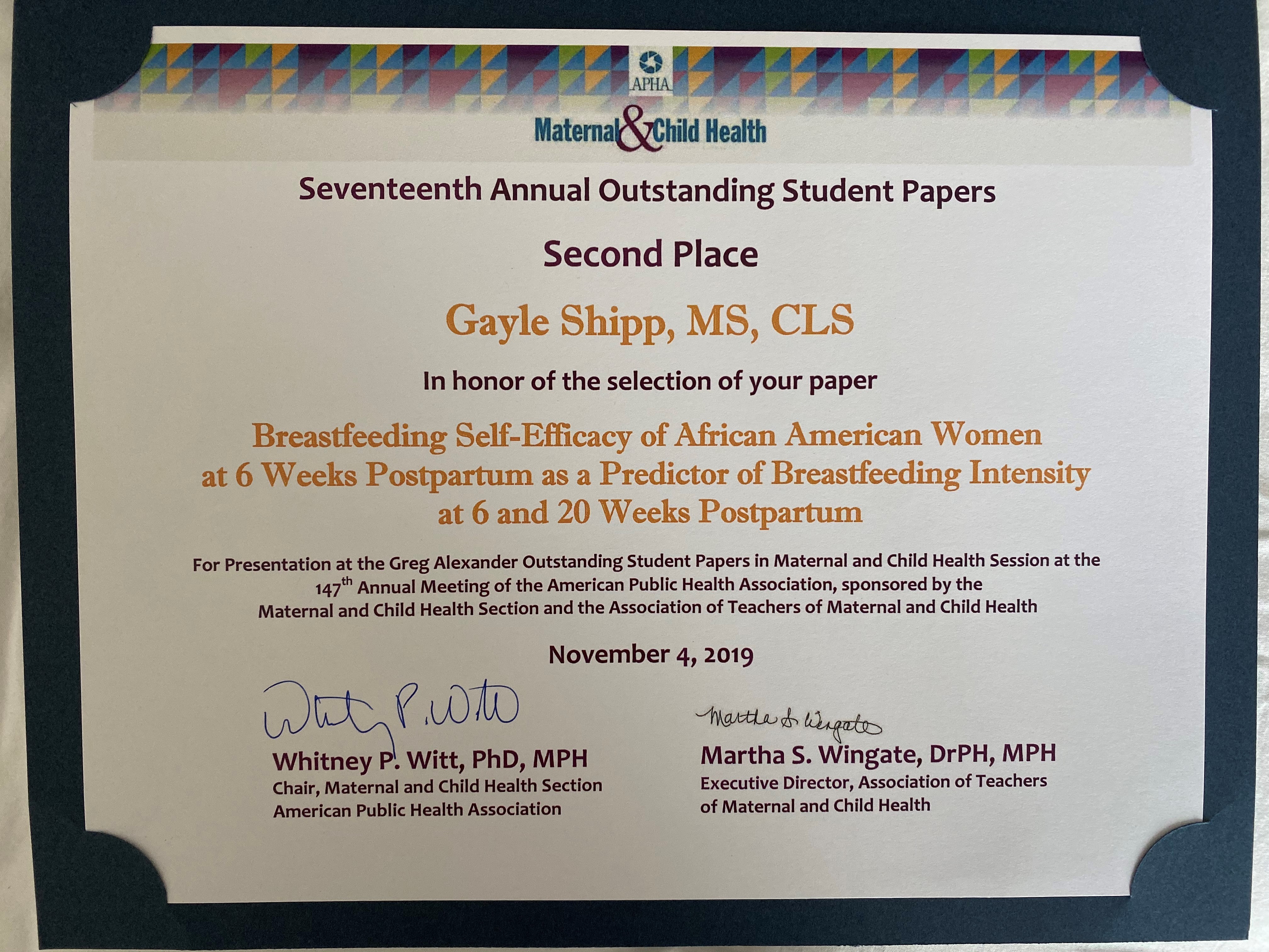 Shipp, Gayle certificate